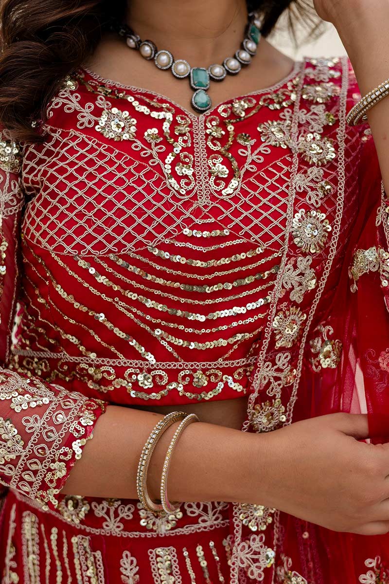 Red wedding Lehenga | Designer Look with Delicate floral motifs PR