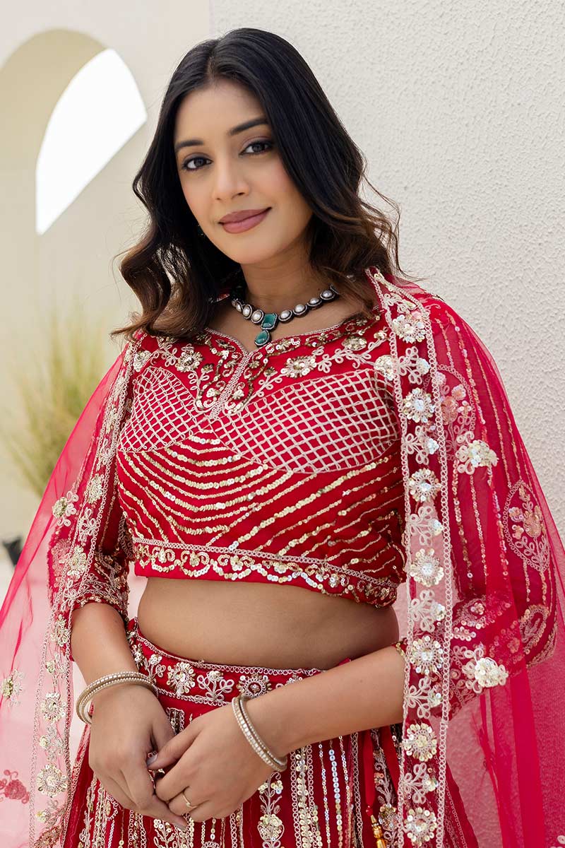 Red wedding Lehenga | Designer Look with Delicate floral motifs PR