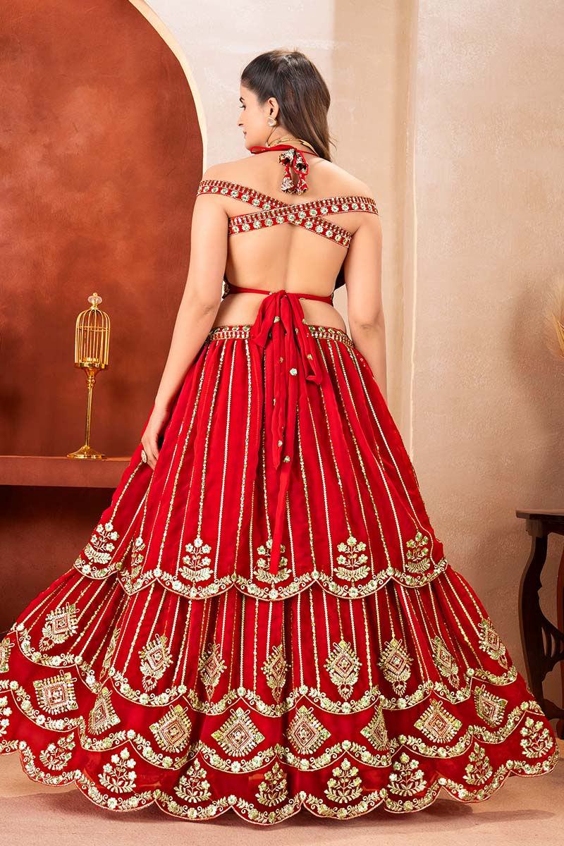 Royal Red Wedding Lehenga UK | Gold Embroidered Festive Wear PR
