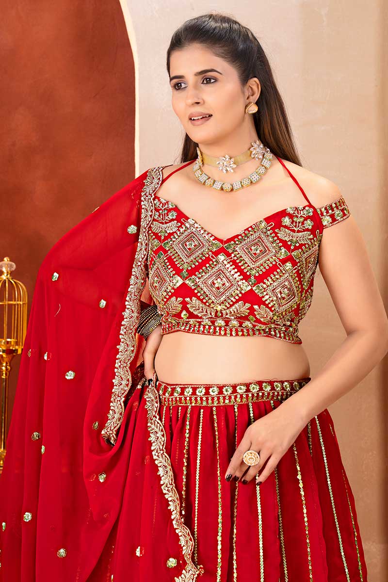 Royal Red Wedding Lehenga UK | Gold Embroidered Festive Wear PR