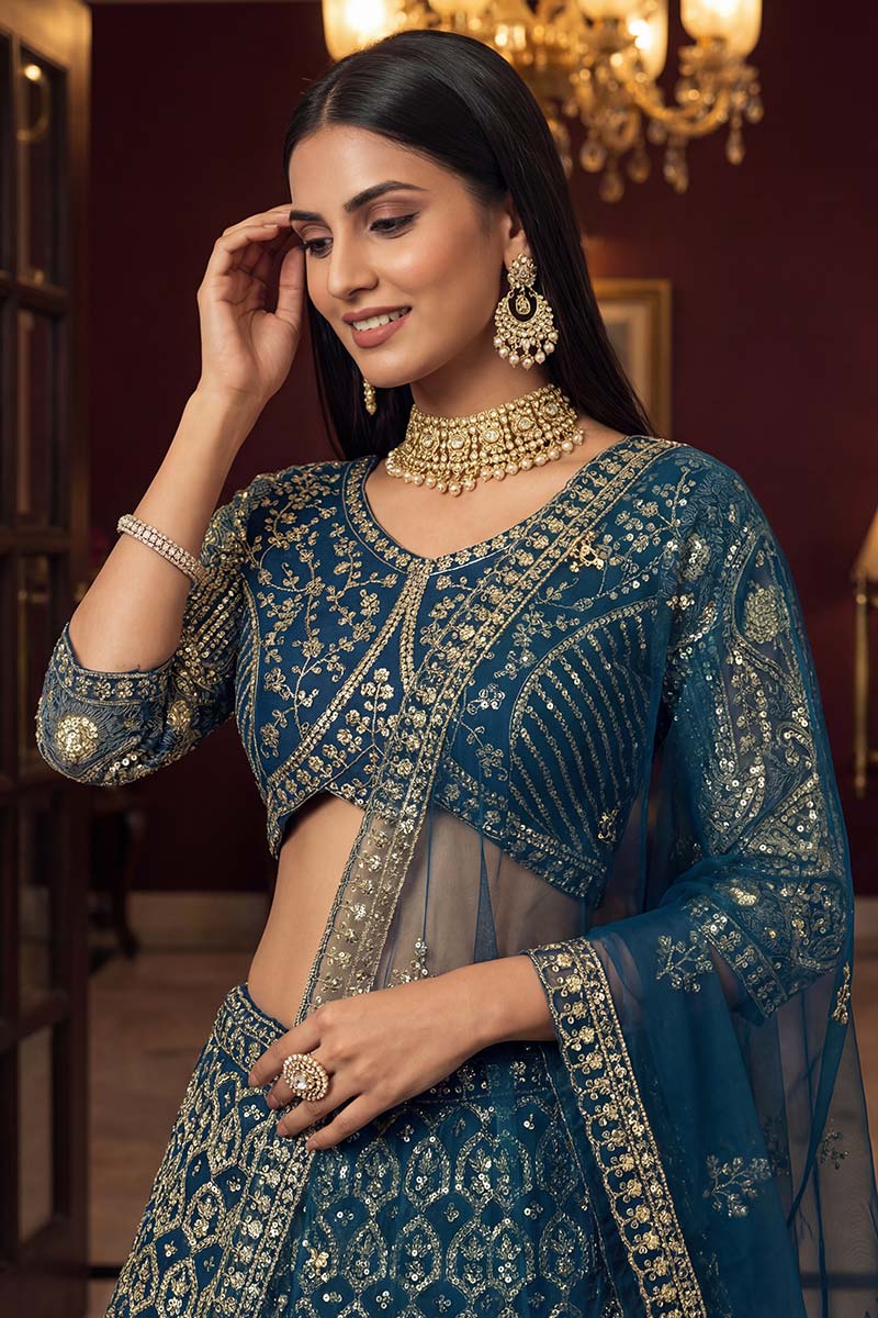 Navy Blue Premium Embroidered Function wear Lehenga Choli UK PR