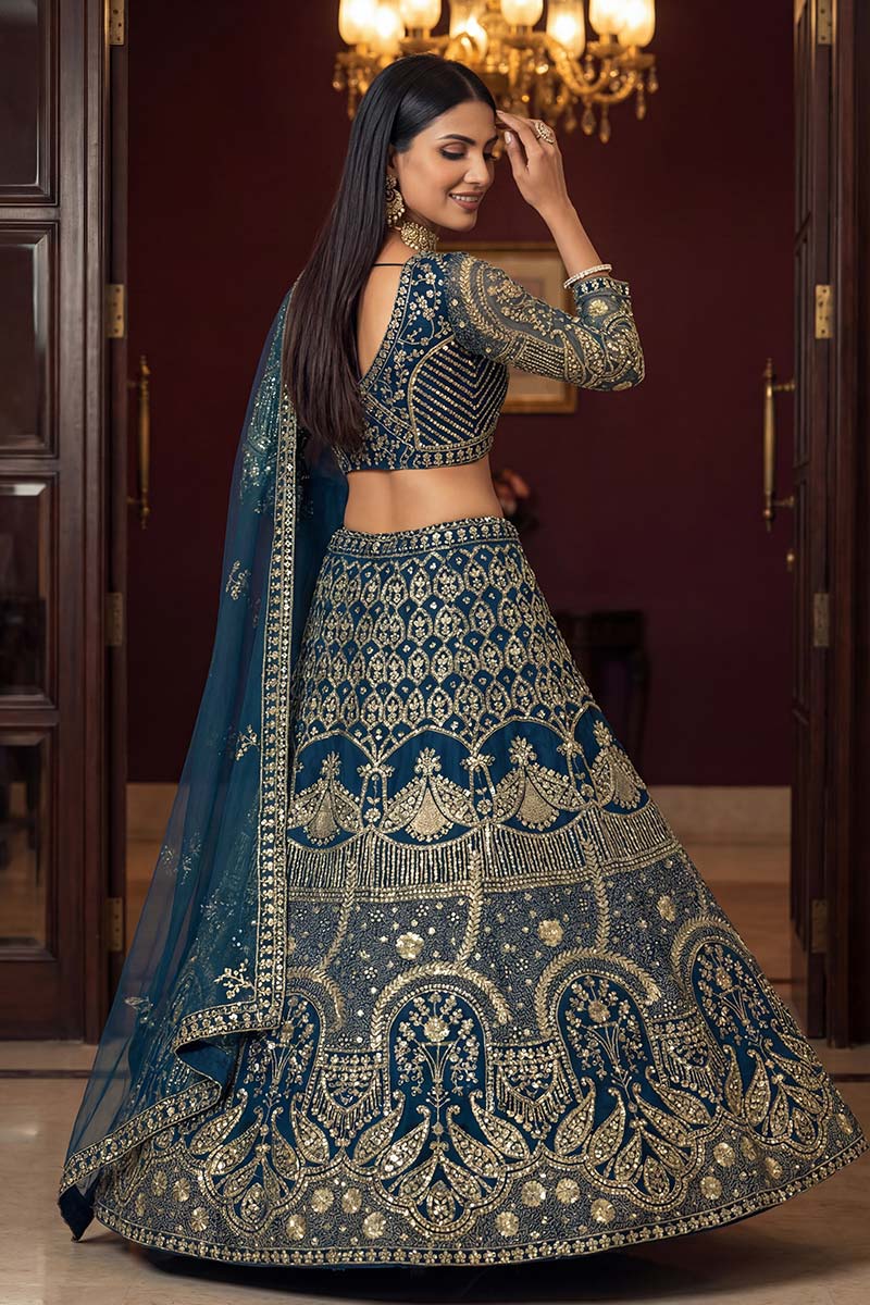 Navy Blue Premium Embroidered Function wear Lehenga Choli UK PR