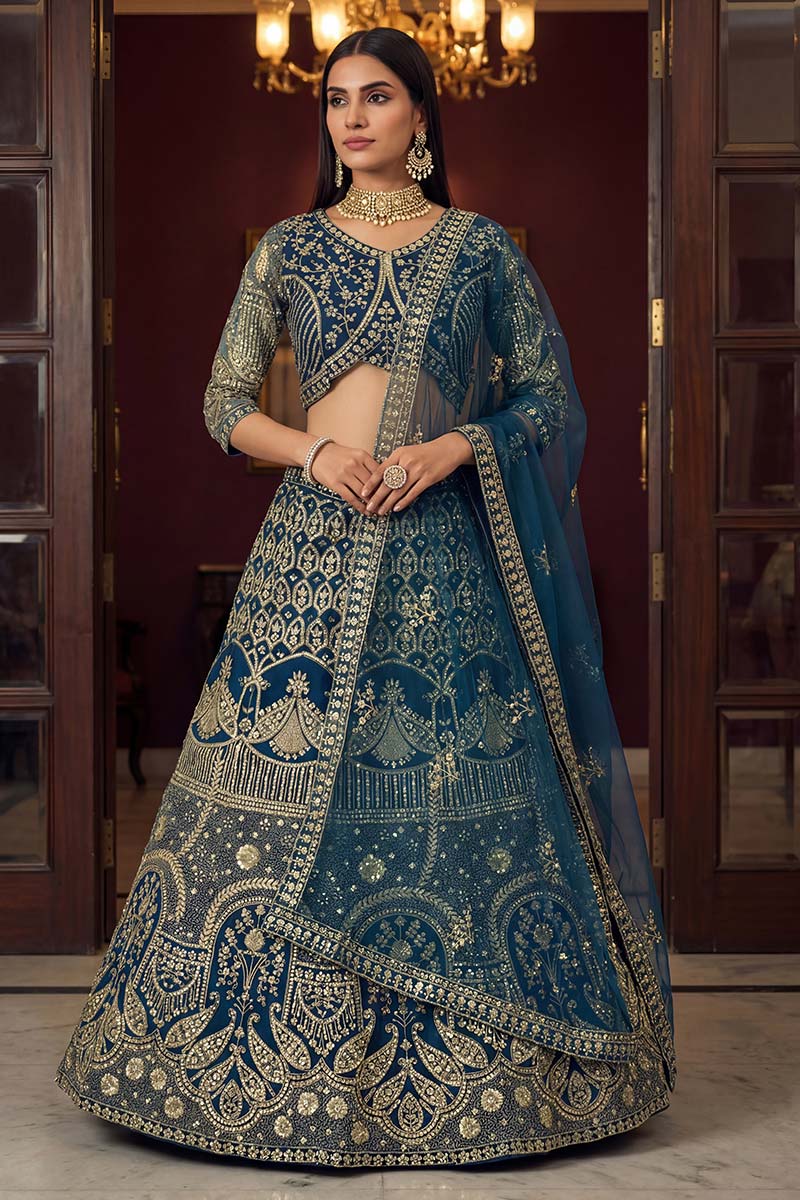 Navy Blue Premium Embroidered Function wear Lehenga Choli UK PR