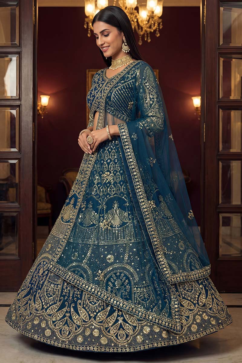 Navy Blue Premium Embroidered Function wear Lehenga Choli UK PR