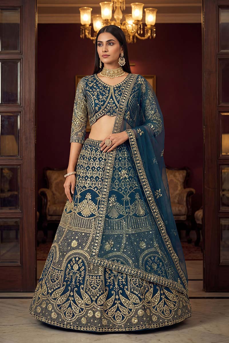 Navy Blue Premium Embroidered Function wear Lehenga Choli UK PR