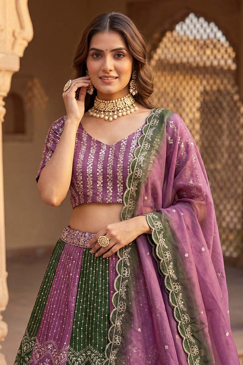 Green and Lavender Traditional Lehenga Set UK | Designer Look PR
