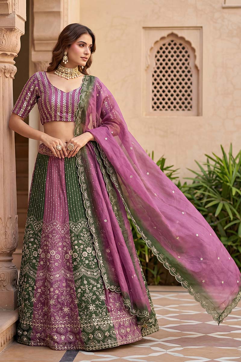 Green and Lavender Traditional Lehenga Set UK | Designer Look PR
