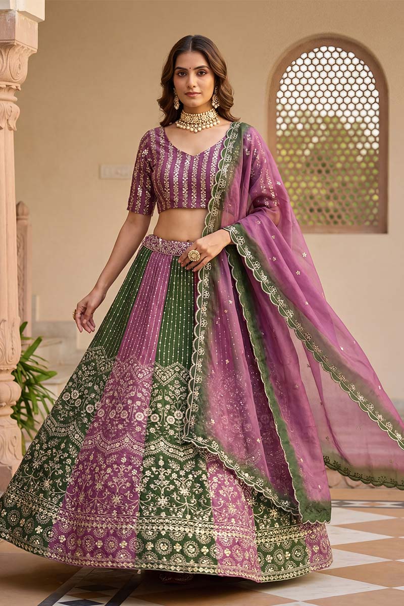 Green and Lavender Traditional Lehenga Set UK | Designer Look PR