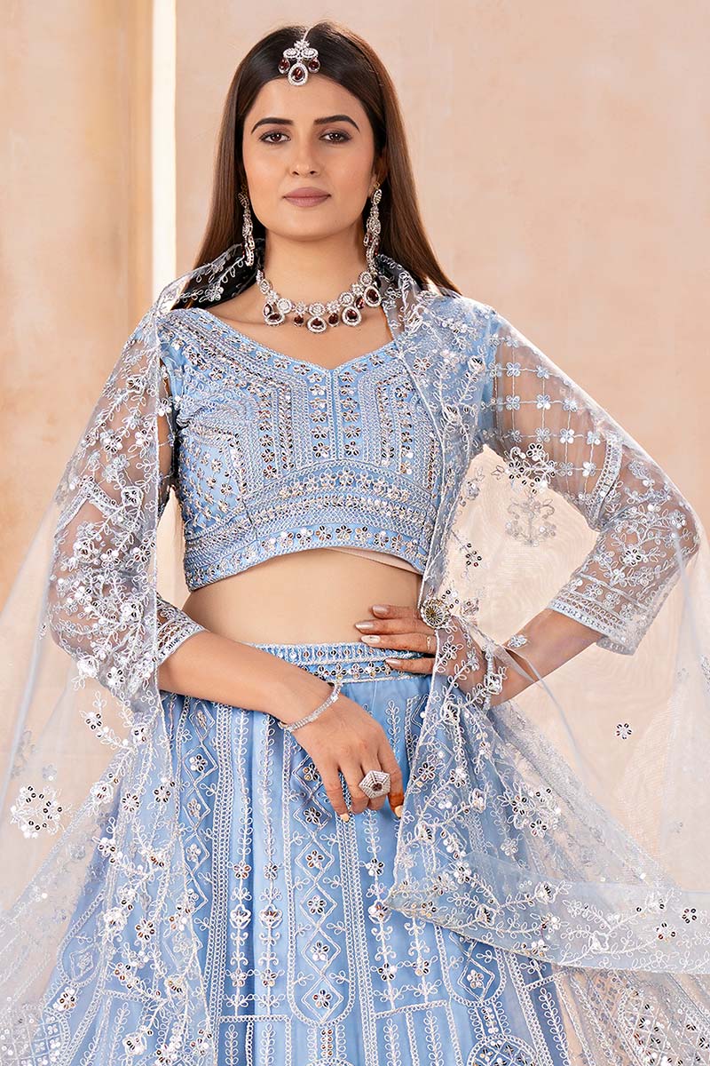 Sky Blue Festive Wedding Lehenga UK | Statement Embroidery Work PR