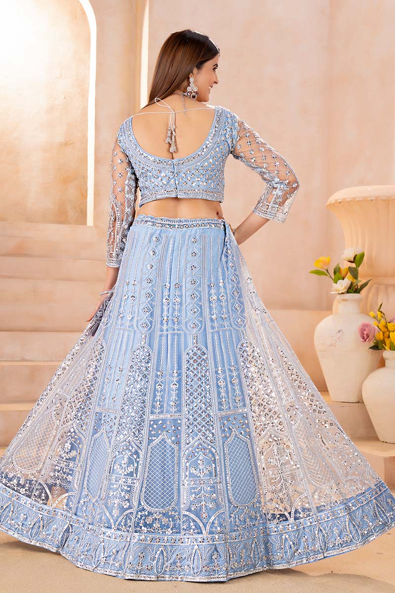 Sky Blue Festive Wedding Lehenga UK | Statement Embroidery Work PR