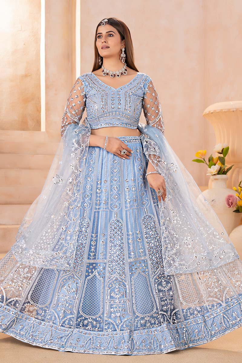 Sky Blue Festive Wedding Lehenga UK | Statement Embroidery Work PR