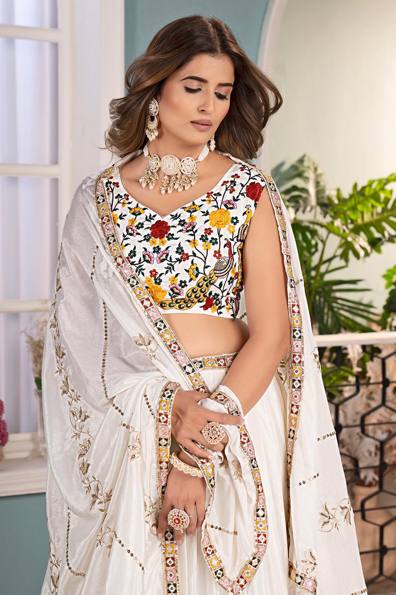 White Scarlet Wedding Lehenga | Heavy Gold Border & Dupatta PR