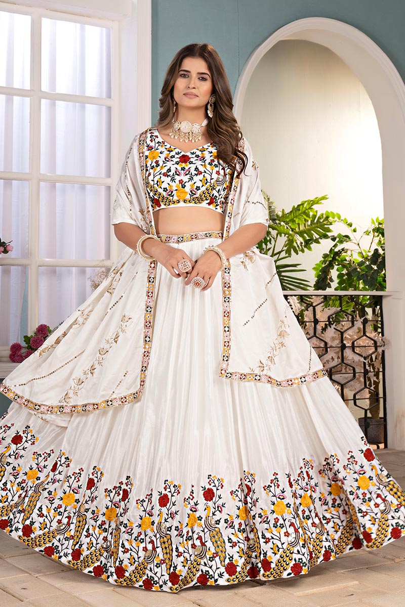 White Scarlet Wedding Lehenga | Heavy Gold Border & Dupatta PR
