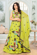 Parrot Green Faux Georgette Elegant Wedding Lehenga Set PR