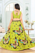 Parrot Green Faux Georgette Elegant Wedding Lehenga Set PR