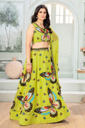 Parrot Green Faux Georgette Elegant Wedding Lehenga Set PR