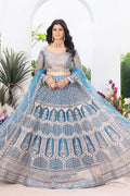 Sky Blue Wedding Lehenga | Heavy Embroidered Border & Dupatta PR