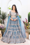 Sky Blue Wedding Lehenga | Heavy Embroidered Border & Dupatta PR
