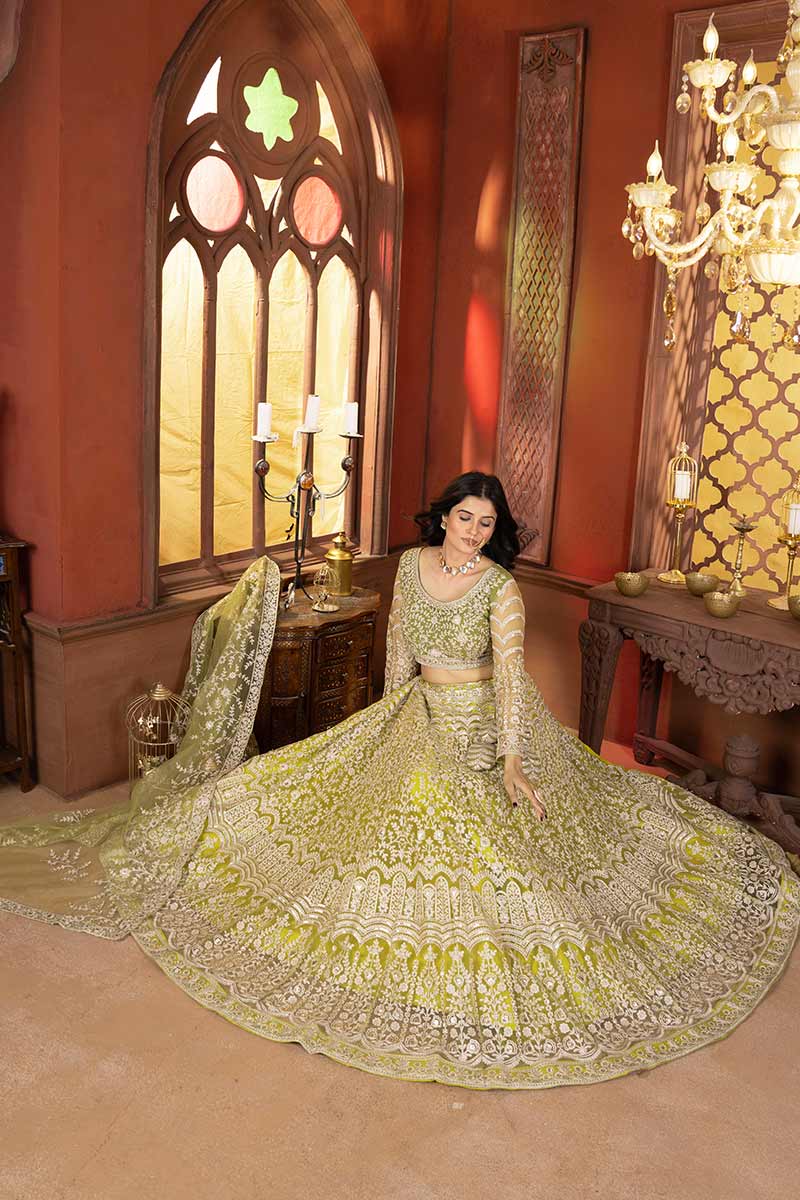Parrot green Embroidered Border, Floral Motifs & Statement Dupatta PR