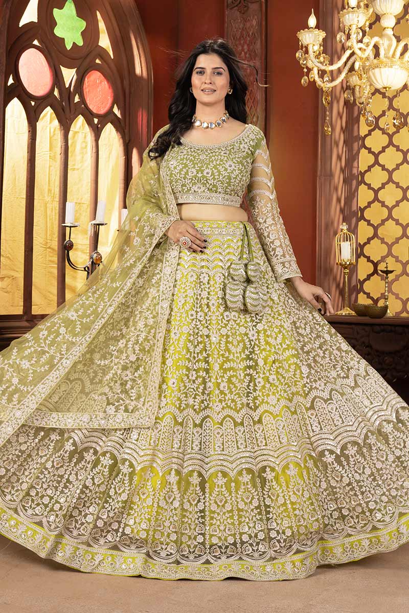 Parrot green Embroidered Border, Floral Motifs & Statement Dupatta PR