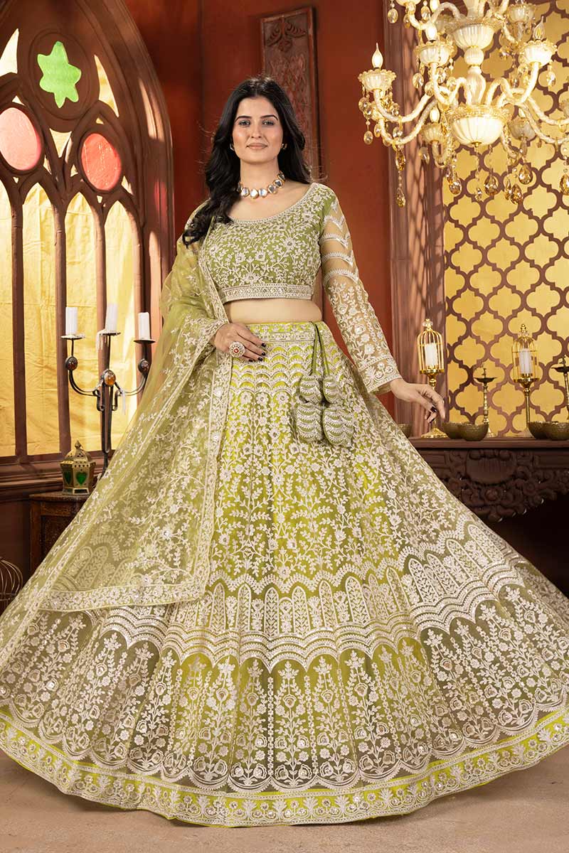 Parrot green Embroidered Border, Floral Motifs & Statement Dupatta PR