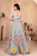 Grey Floral Embroidered Lehenga Choli UK | Sunflower Designer Wear PR