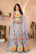 Grey Floral Embroidered Lehenga Choli UK | Sunflower Designer Wear PR