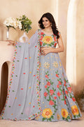 Grey Floral Embroidered Lehenga Choli UK | Sunflower Designer Wear PR
