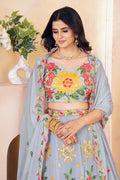 Grey Floral Embroidered Lehenga Choli UK | Sunflower Designer Wear PR