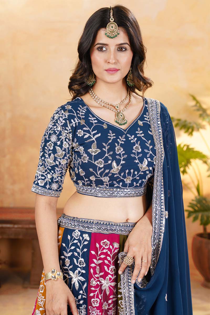 Designer Blue Lehenga Choli UK | Sequins Embroidery Festive Outfit PR