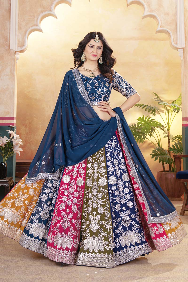 Designer Blue Lehenga Choli UK | Sequins Embroidery Festive Outfit PR