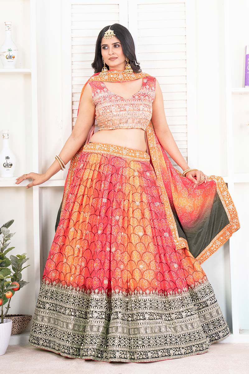 Orange Embroidered Lehenga UK | Orange festive & Party Wear Set PR