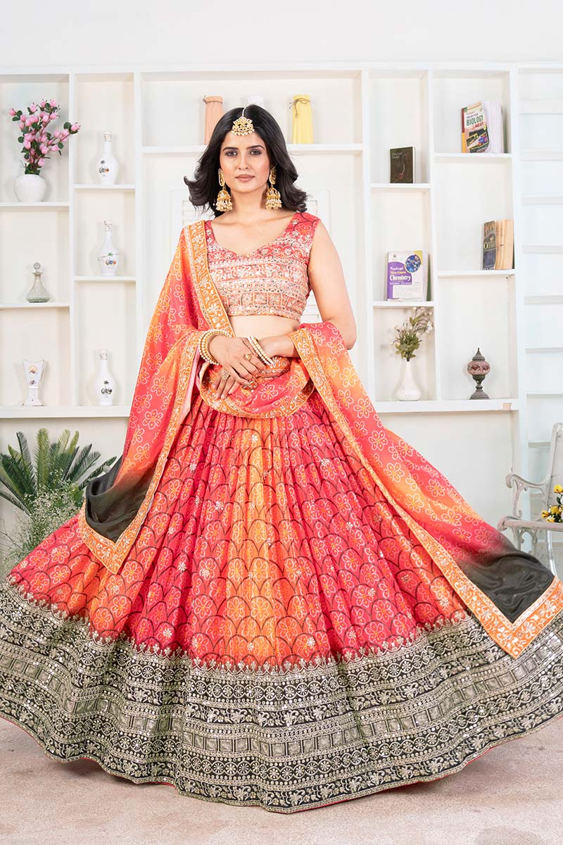 Orange Embroidered Lehenga UK | Orange festive & Party Wear Set PR