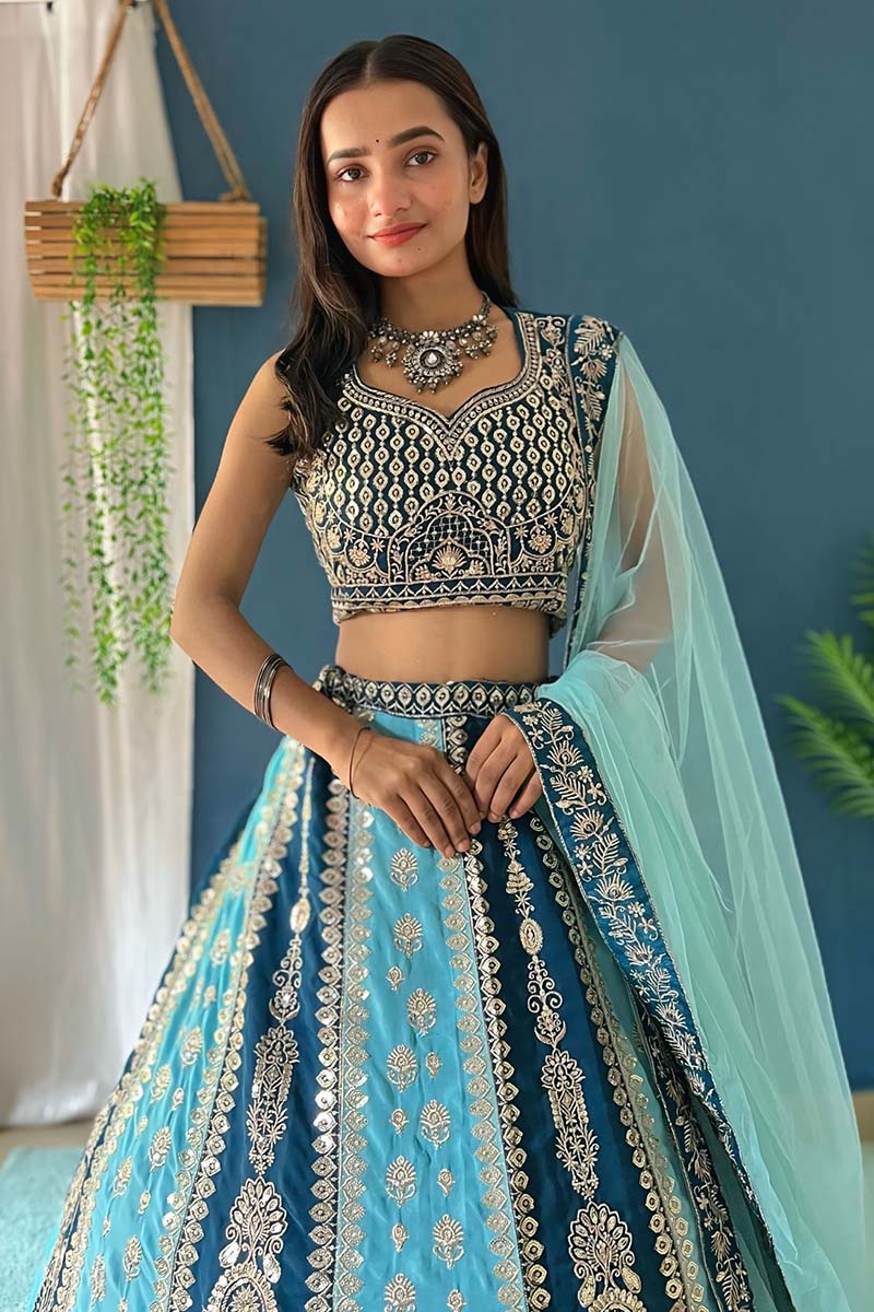 Blue Lehenga Choli UK | Floral Embroidered Designer Set PR