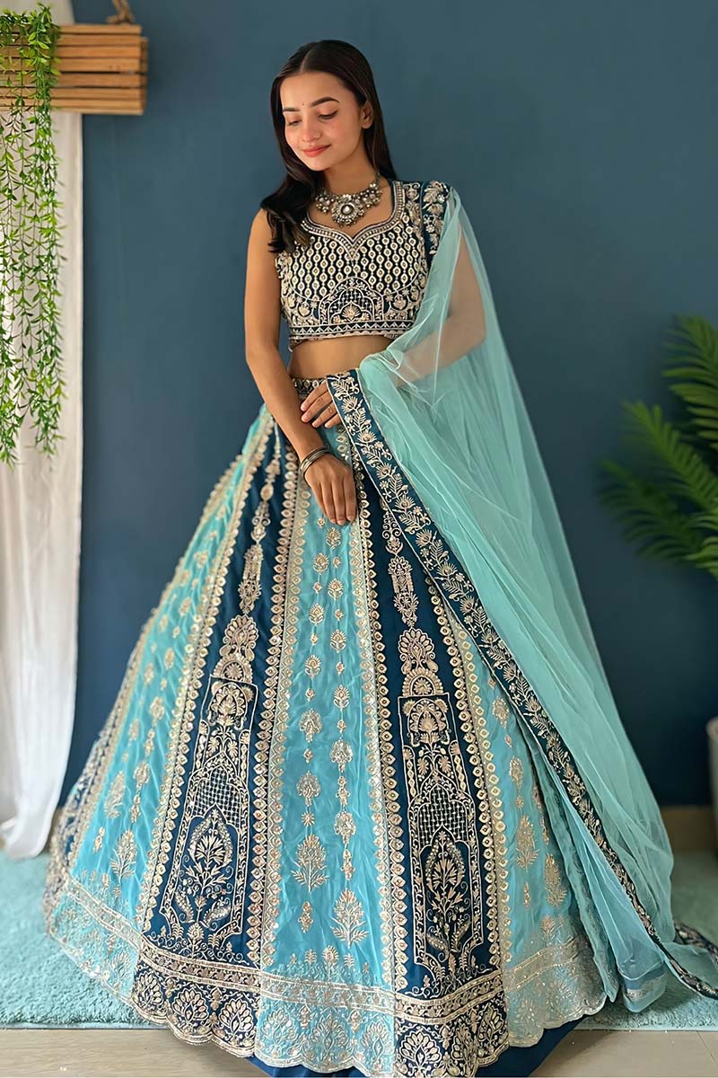 Blue Lehenga Choli UK | Floral Embroidered Designer Set PR