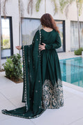 Designer Emerald Green Wedding Guest Gown UK | Heavy Floral Hem Embroidery PR