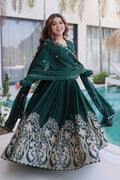 Designer Emerald Green Wedding Guest Gown UK | Heavy Floral Hem Embroidery PR