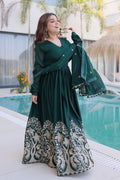 Designer Emerald Green Wedding Guest Gown UK | Heavy Floral Hem Embroidery PR
