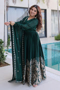 Designer Emerald Green Wedding Guest Gown UK | Heavy Floral Hem Embroidery PR