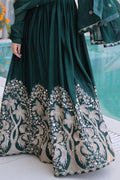 Designer Emerald Green Wedding Guest Gown UK | Heavy Floral Hem Embroidery PR