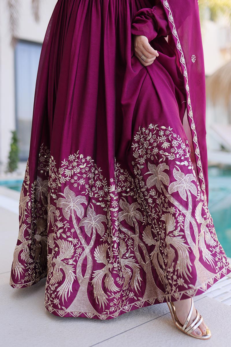 Designer Emerald Green Wedding Guest Gown UK | Heavy Floral Hem Embroidery PR