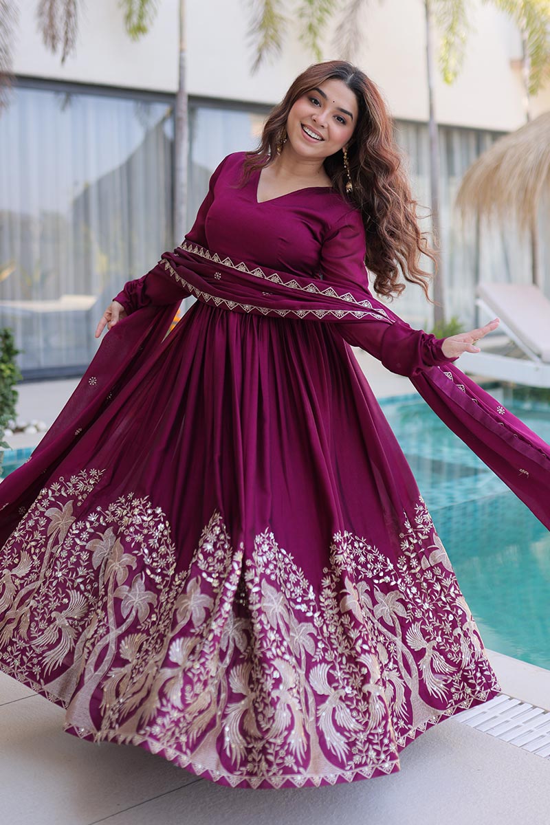 Designer Emerald Green Wedding Guest Gown UK | Heavy Floral Hem Embroidery PR