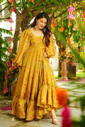 Mustard Floral Gown Dress UK | Elegant Festive Maxi Gown PR