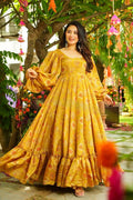 Mustard Floral Gown Dress UK | Elegant Festive Maxi Gown PR