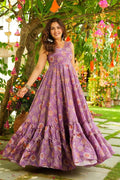 Onion Pink Elegant Floral Anarkali Gown UK | Indian Festive Maxi Dress PR