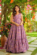 Onion Pink Elegant Floral Anarkali Gown UK | Indian Festive Maxi Dress PR