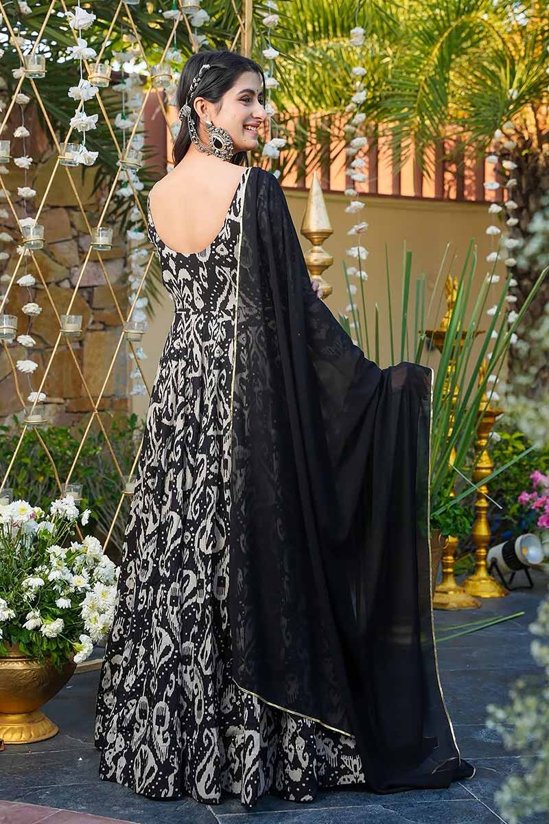 Rayon Designer Anarkali Dress with Dupatta UK | Floral Printed Party Wear PR