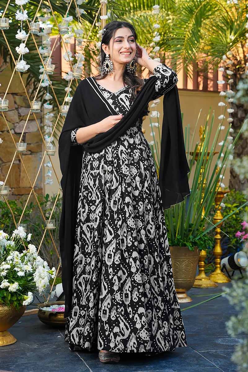 Rayon Designer Anarkali Dress with Dupatta UK | Floral Printed Party Wear PR