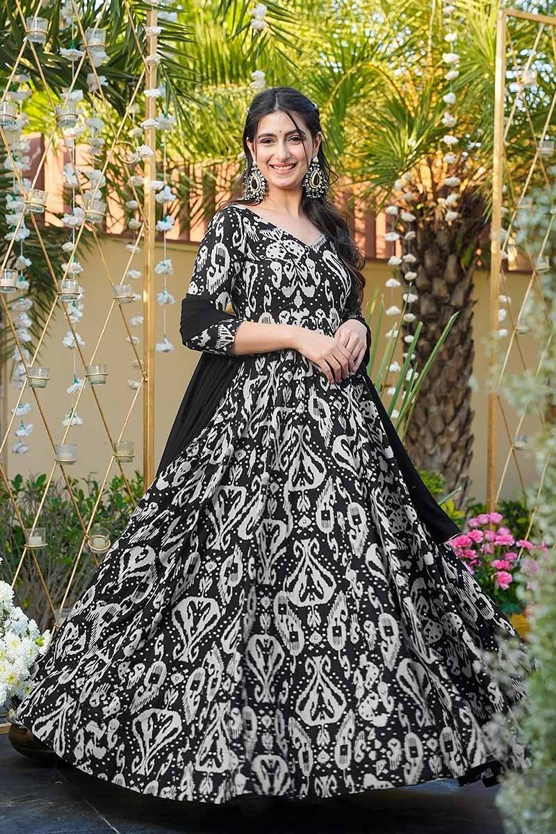 Rayon Designer Anarkali Dress with Dupatta UK | Floral Printed Party Wear PR