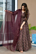Ethnic Anarkali Dress UK | Maroon Floral Festive Gown PR